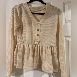 Cream Button-Up Peplum Top